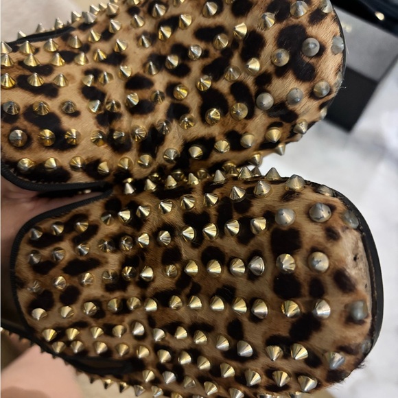 Christian Louboutin Leopard Print Gold Spiked Loafers - Picture 5 of 8